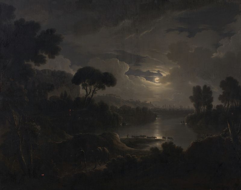Paisagem do Romantismo de Michael Wutky, retratando uma cena serena ao crepúsculo.