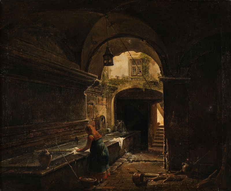The Roman Aqueduct Aqua Vergine by Giovanni Lazzarini, showing intricate architecture and light.