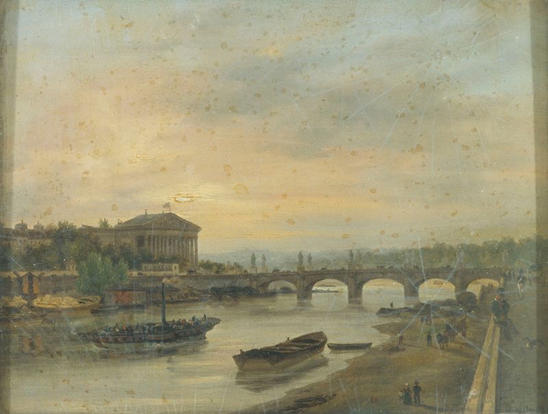 Architecture of Palais Bourbon and Pont Louis-XVI by Giuseppe Canella, oil painting