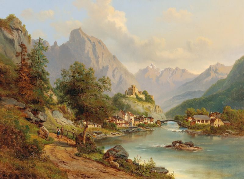 Vista de paisagem com colinas e luz dourada de Edmund Höd