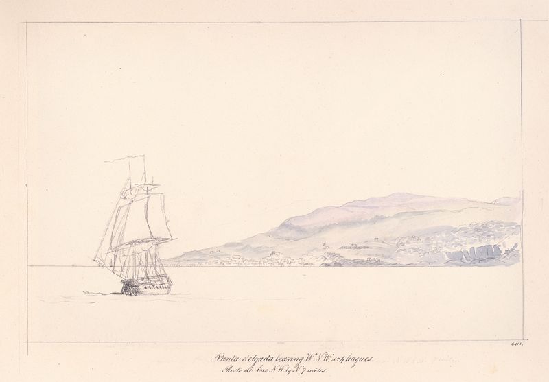 Punta Delgada de Charles Hamilton Smith, pintura a óleo de paisagem que retrata uma costa tranquila.