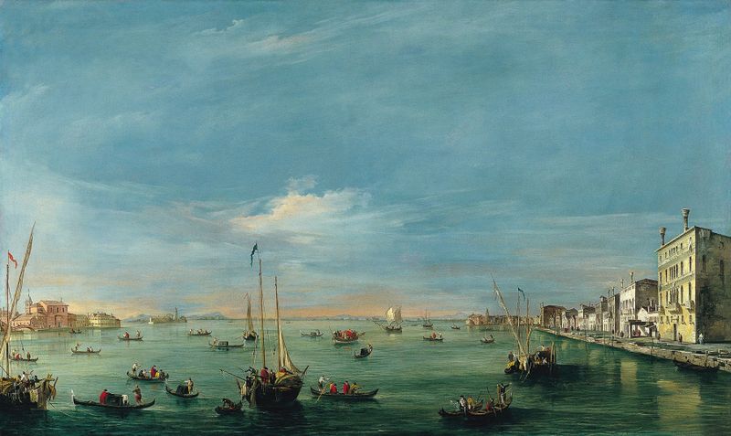 Pintura rococó de Francesco Guardi retratando o Canal Giudecca com arquitetura e reflexos na água.