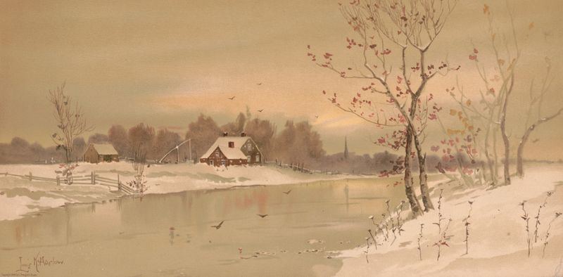 Paisaje nevado de Louis Kinney Harlow, óleo sobre lienzo