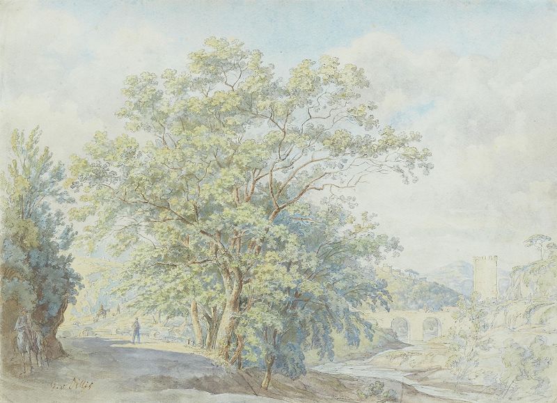 Landschaft in den Albaner Bergen de Johann Georg von Dillis, óleo que representa montañas brumosas.