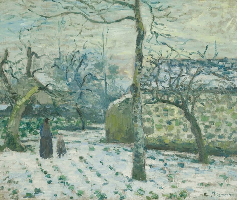 Paisagem de inverno com neve, óleo sobre tela de Camille Pissarro