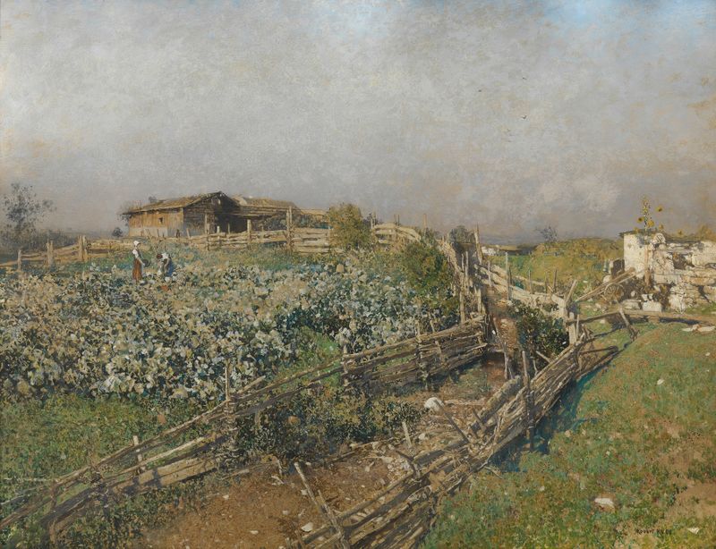 Landscape oil painting by Robert Russ depicting rolling hills and soft light.