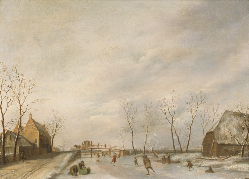 Winterlandschap by Johannes Janson, oil on canvas depicting a snowy landscape.