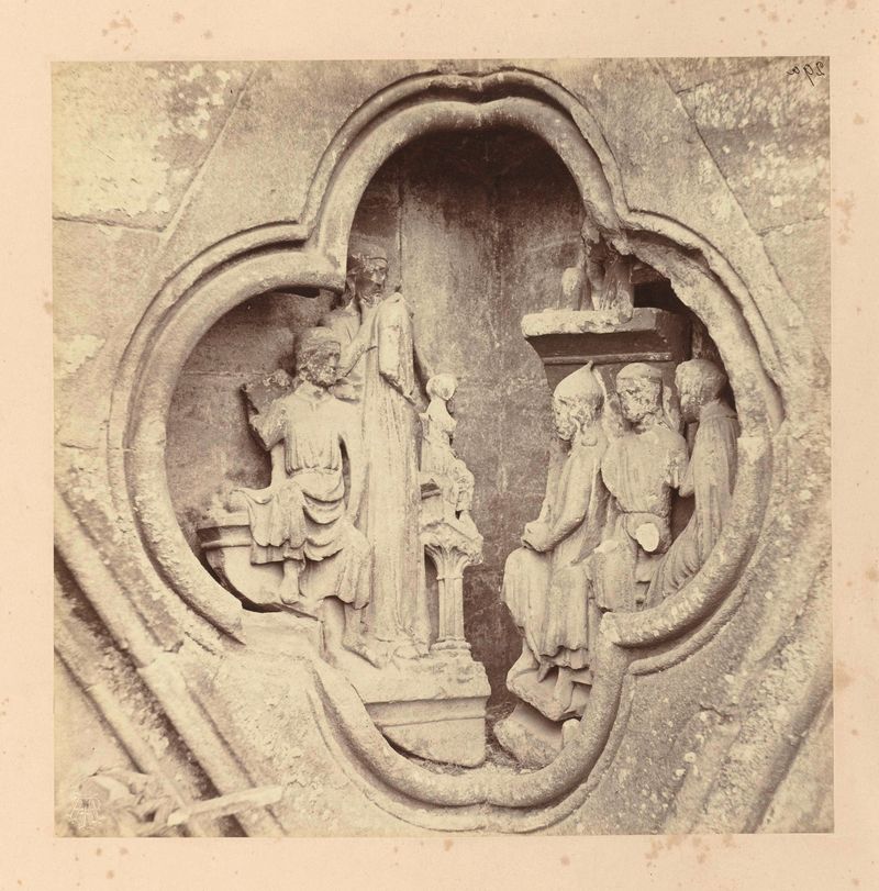 albumen print de esculturas intrincadas na Catedral de Wells por Unknown Artist