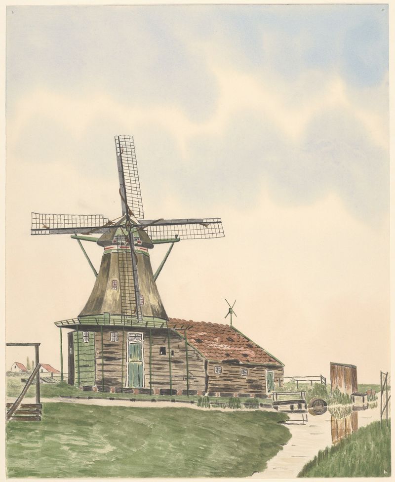 Landscape with windmill at sunset by Johannes Nicolaas Eijman, oil painting