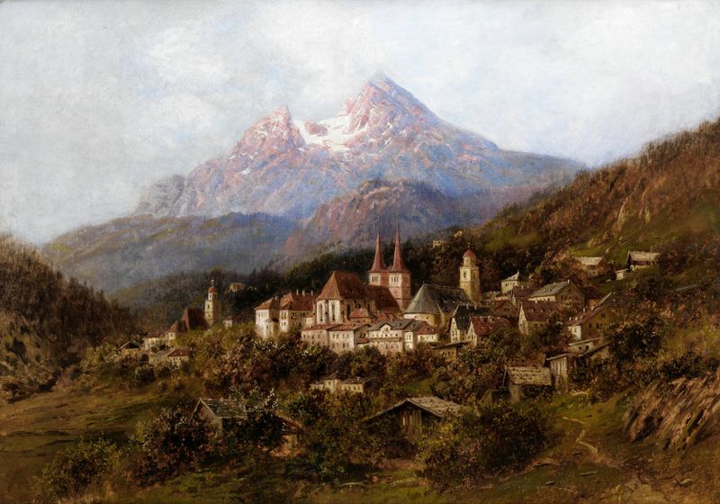 Landscape of Berchtesgaden by Otto Ludwig Schneider, oil on canvas