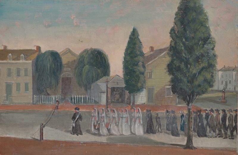 Realism artwork by William P. Chappel showing a funeral procession in a desolate landscape.
