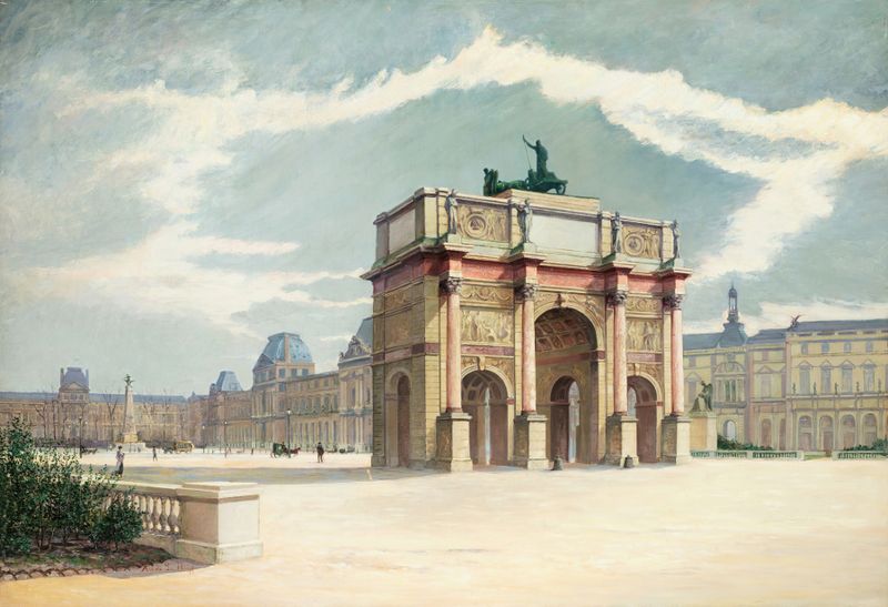 Cena arquitetônica apresentando o louvre e o arco do triunfo de Achille La Nièce, meio desconhecido.