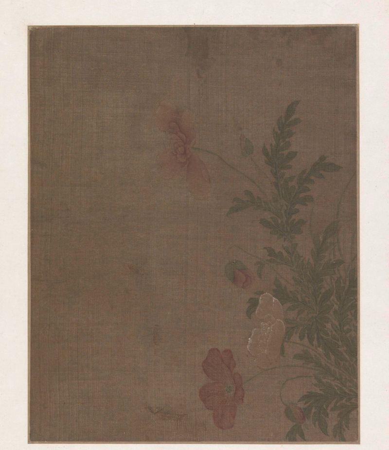 Papaverbloemen, obra de seda de Unknown Artist con flores vibrantes
