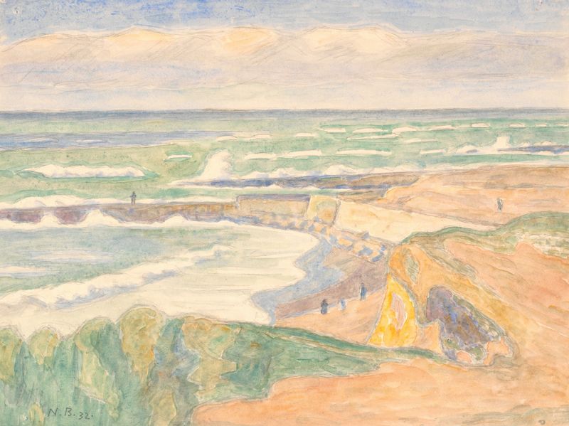 Paisaje de Niels Bjerre, óleo sobre lienzo que muestra tonos terrosos y luz.