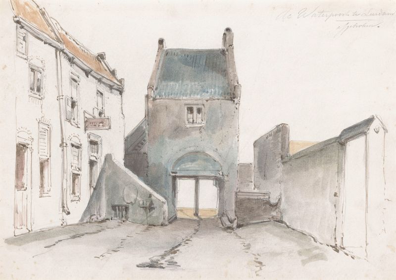 Steigerpoort te Leerdam by Jan Weissenbruch, oil painting of an architectural gate.