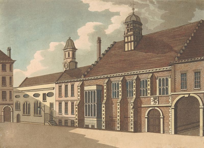 Paisaje de Gray’s Inn de Samuel Ireland, óleo sobre lienzo con un camino y árboles antiguos.