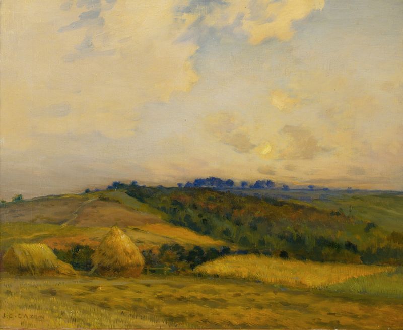 Landscape with twilight and golden fields by Jean Charles Cazin, oil painting
