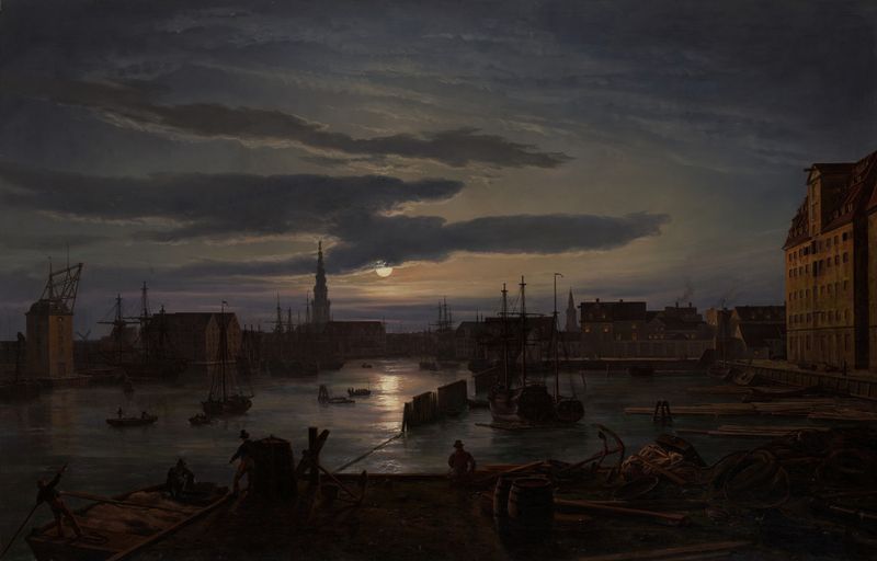 Copenhagen Harbor by Moonlight, oil painting by Johan Christian Dahl