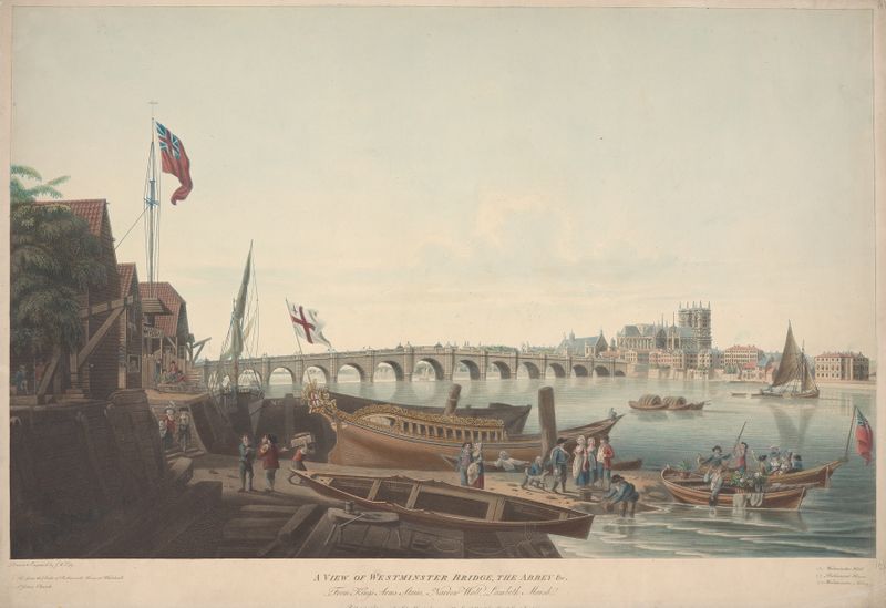 Uma vista da Westminster Bridge e Abbey, óleo sobre tela de John William Edye