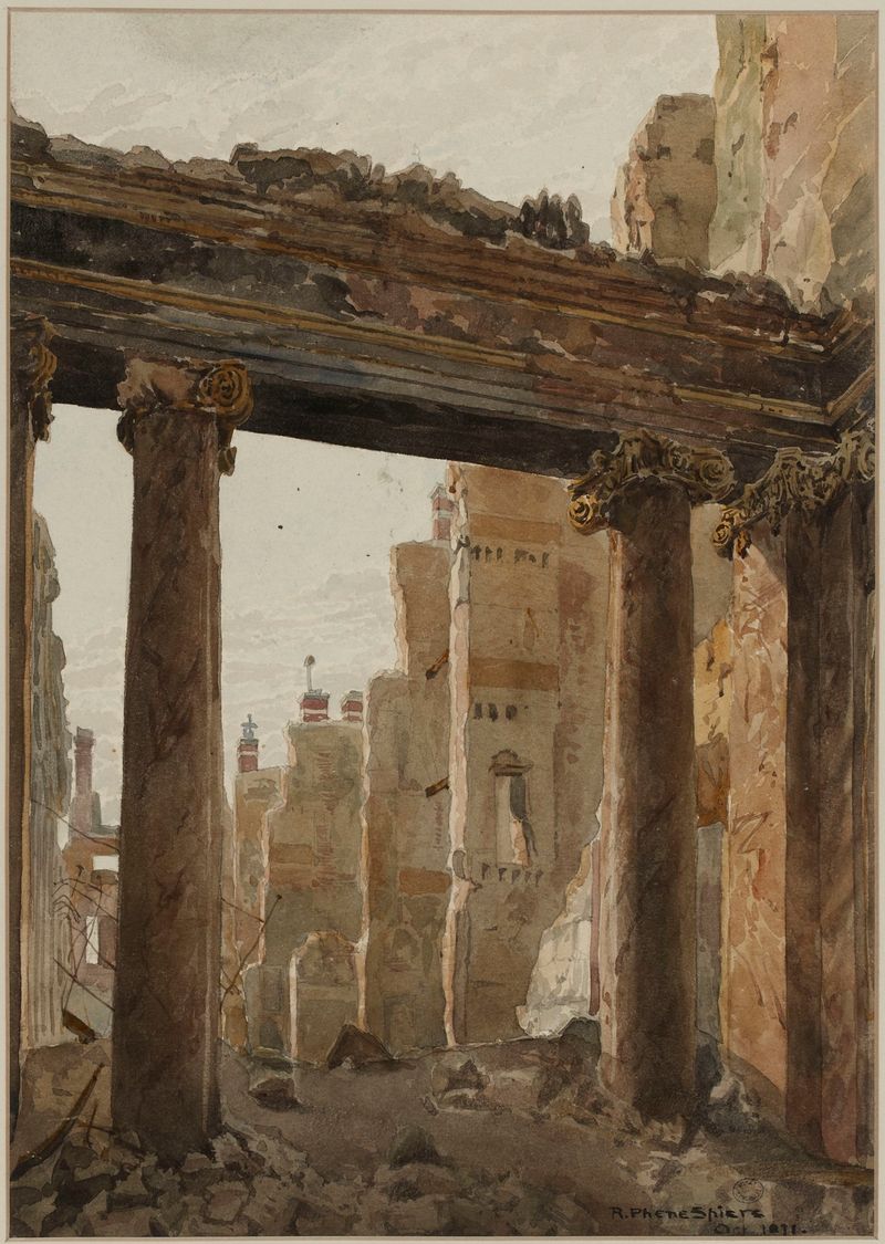 Ruines du Palais de Saint-Cloud en 1871 by Richard Phené Spiers, oil painting depicting crumbling architecture.