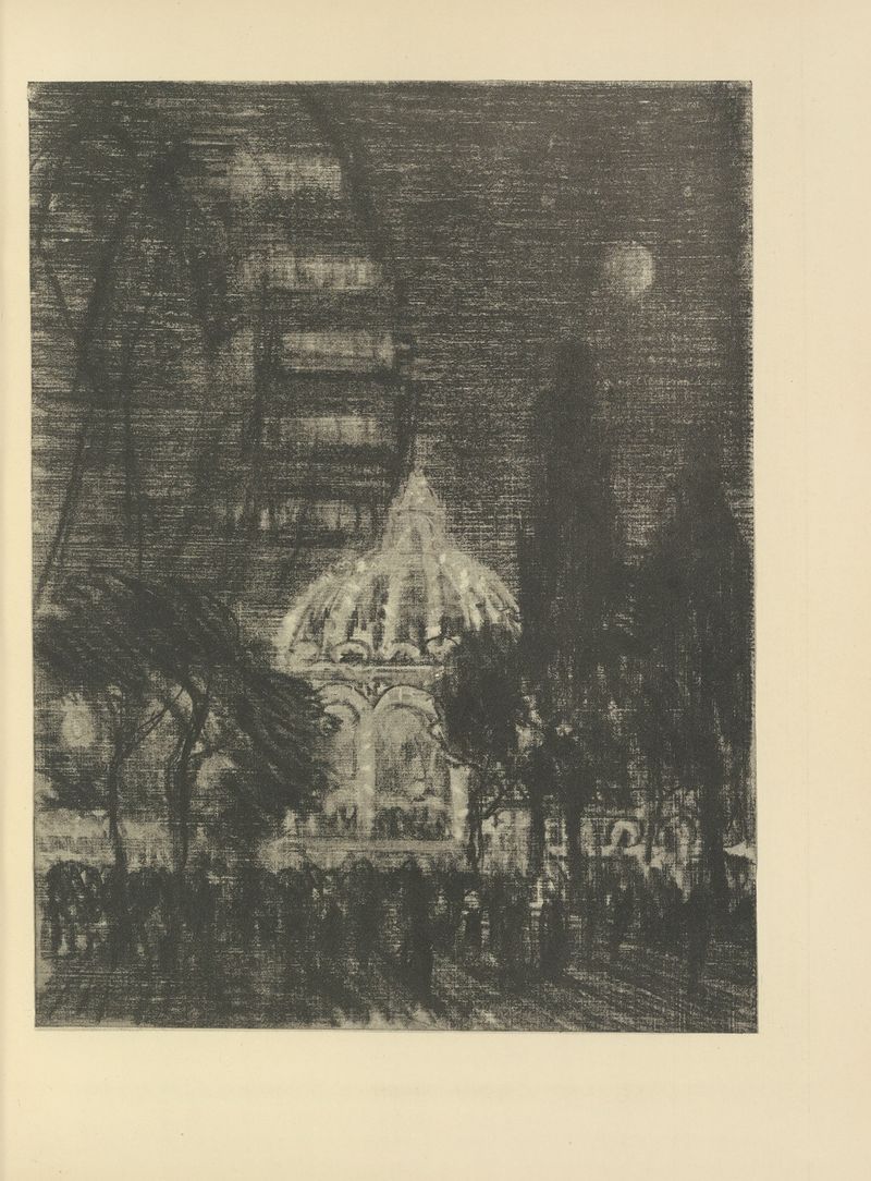 The Big Wheel, Earl’s Court de Joseph Pennell, retratando uma roda-gigante ao crepúsculo, modernismo