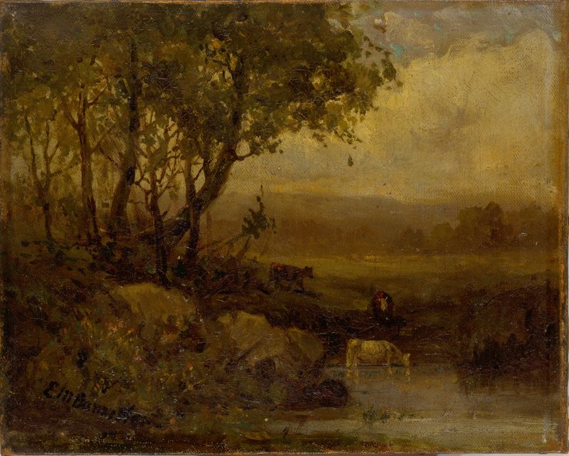 Paisaje con vacas junto a un río, pintura al óleo de Edward Mitchell Bannister