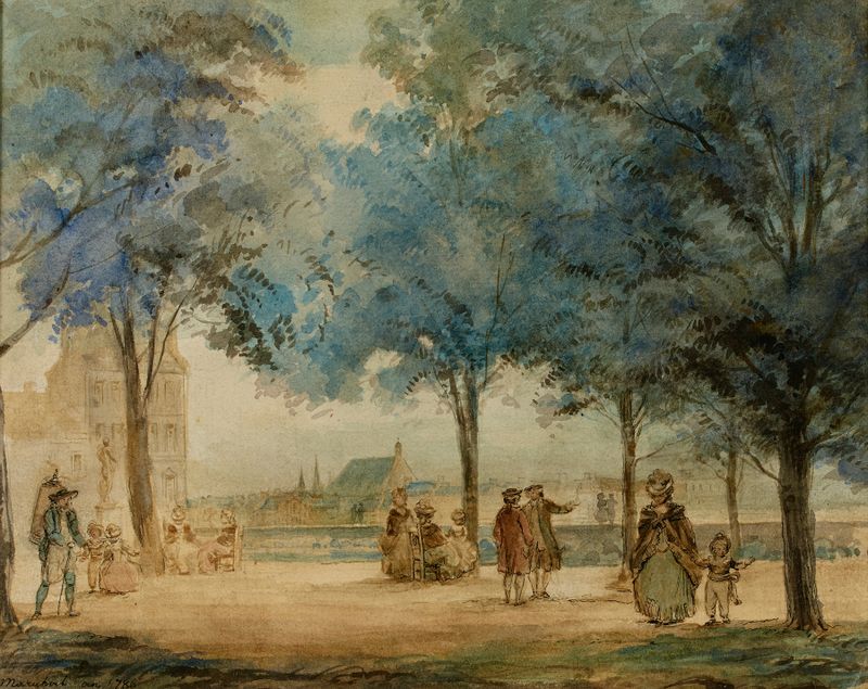 La terrasse des Tuileries en 1786 by Jean Baptiste Maréchal, genre scene