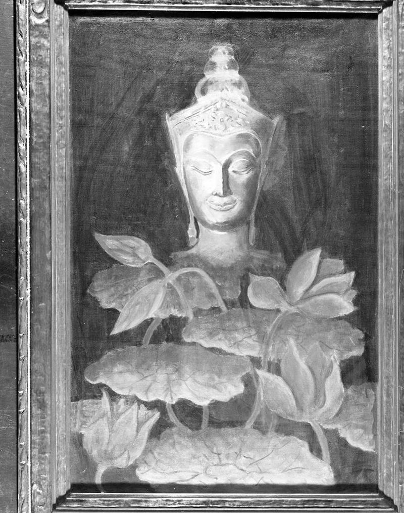 Cabeza de un Bodhisattva, óleo sobre lienzo de Florance Waterbury