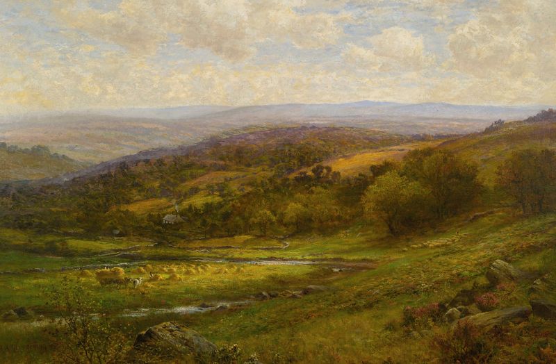 Landscape with Cattle and Haystacks by Alfred Augustus Glendening, oil painting