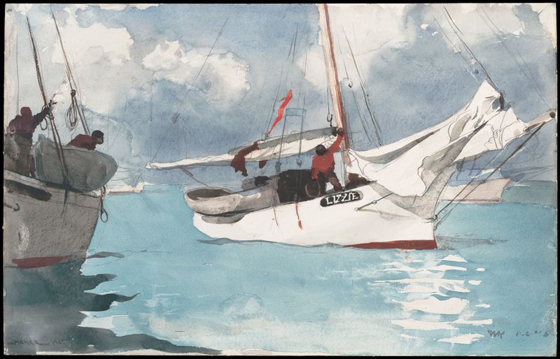 Barcos de pesca en suaves olas, óleo sobre lienzo de Winslow Homer