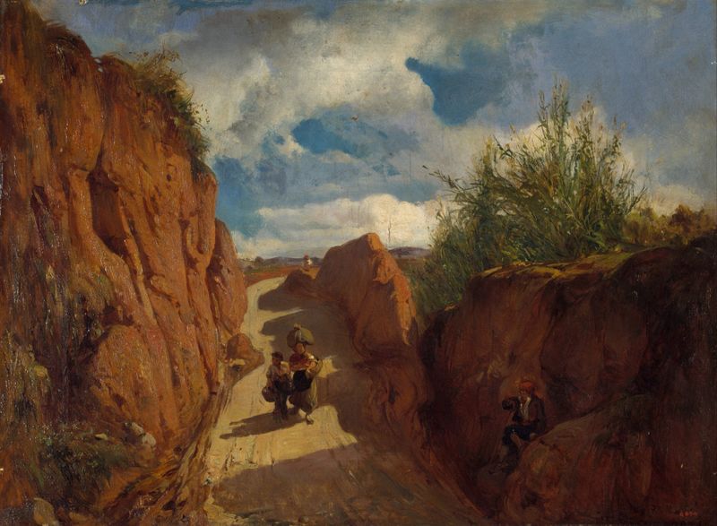 Landscape with a winding path and trees, oil on canvas by Ramon Martí i Alsina