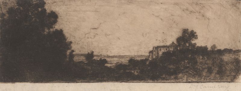 Grabado Landscape with Trees de David Young Cameron que representa árboles y un paisaje sereno