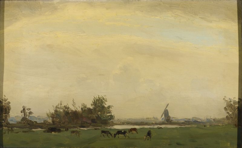Meadow landscape on the Spaarne, oil on canvas by Gerrit Willem Dijsselhof
