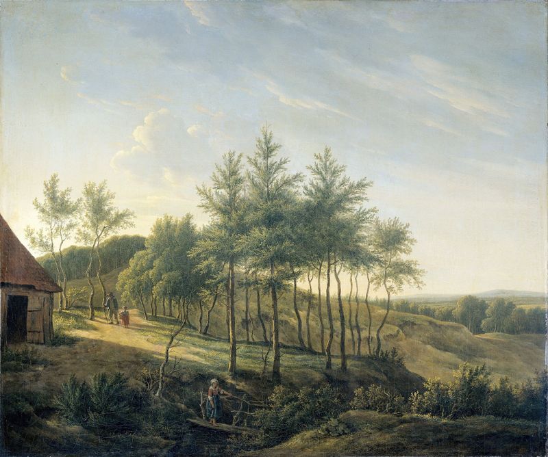 Paisaje montañoso óleo de Gerrit Jan Michaëlis con suaves pendientes y un cielo tranquilo.
