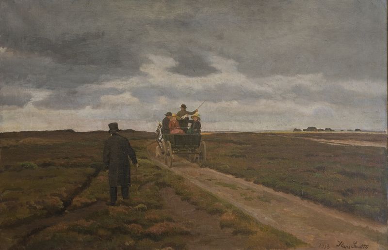 Landscape with a day wagon, oil painting by Hans Smidth