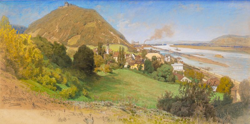 Paisaje con árboles y colinas, pintura al óleo de Anton Hlavacek