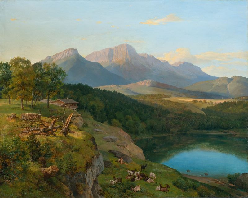 Paisaje con Untersberg, óleo sobre lienzo de Heinrich Brandes