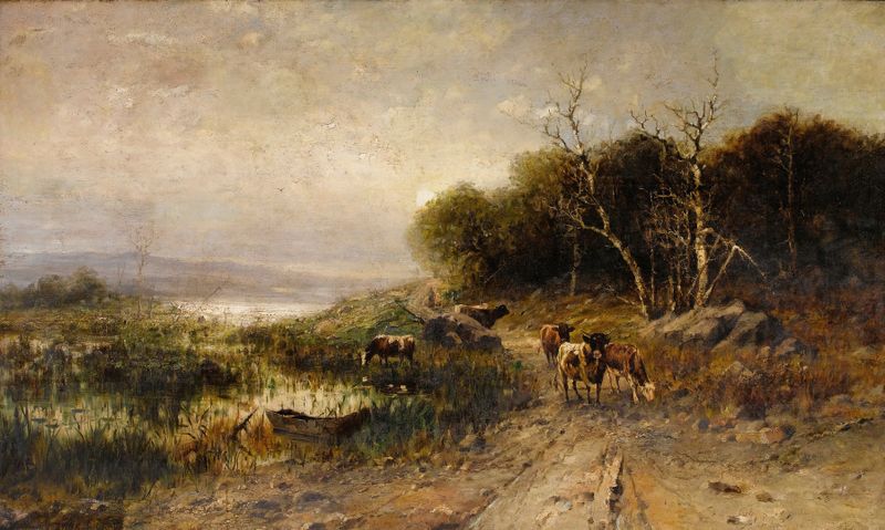 Near Great Barrington, óleo sobre tela de Thomas Bigelow Craig, retratando uma paisagem serena com cores suaves.