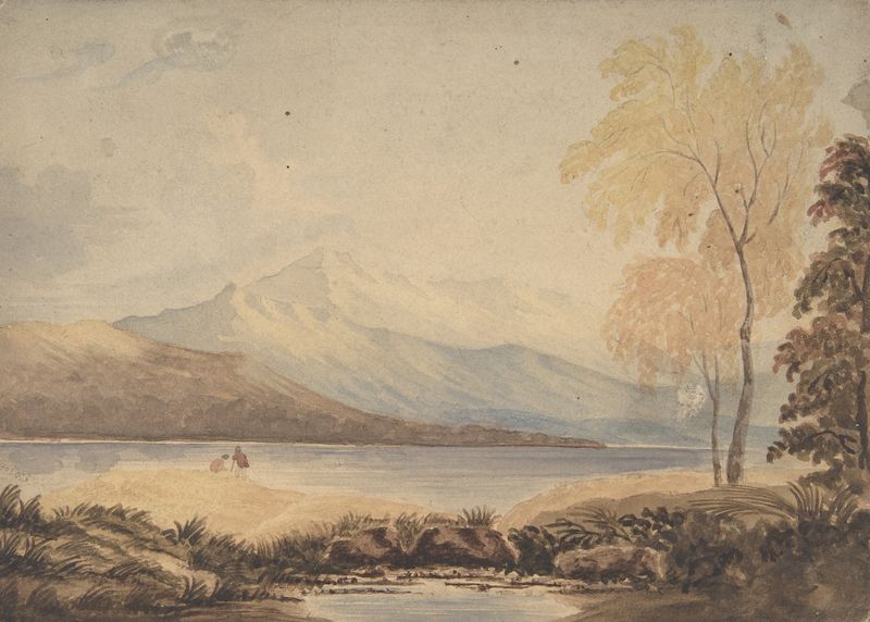 Lakeland Landscape de Copley Fielding, que representa colinas onduladas y un cielo dinámico.