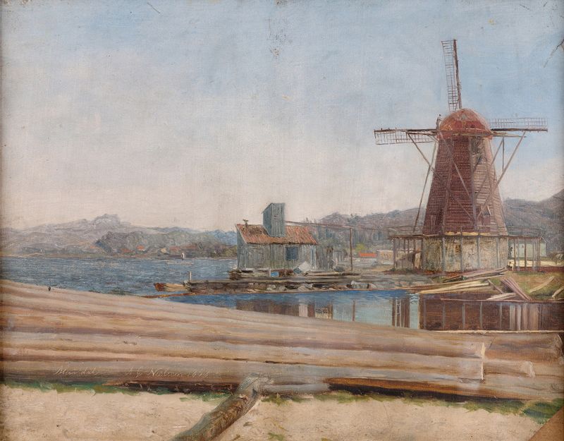 Landscape with gentle water ripples, oil on canvas by Amaldus Nielsen
