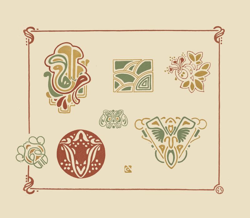 Diseño abstracto de George Auriol, con formas orgánicas en un medio desconocido.