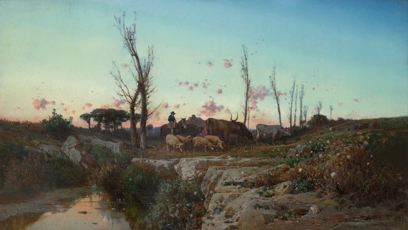 Pastoral landscape in the Roman campagna by Giuseppe Laezza, medium unknown