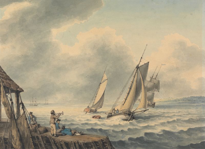 A seascape by Samuel Howitt, depicting ocean waves and horizon in an unknown medium.