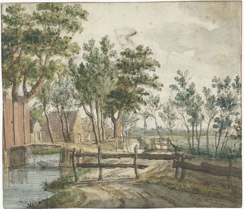 Landscape with a boat on a river, oil painting by Paulus Constantijn la Fargue