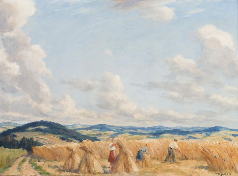 Harvest in the Czech-Moravian Highlands, oil on canvas by Tavík František Šimon