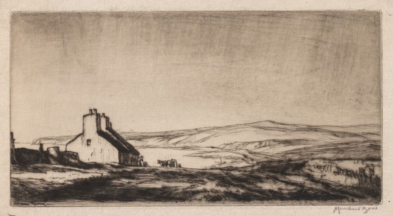 Paisaje en tinta sobre papel de Muirhead Bone