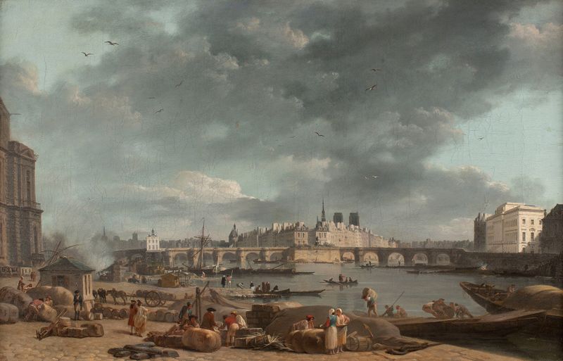 Paisaje de La pointe de l’île de la Cité, óleo sobre lienzo de Alexandre-Jean Noël