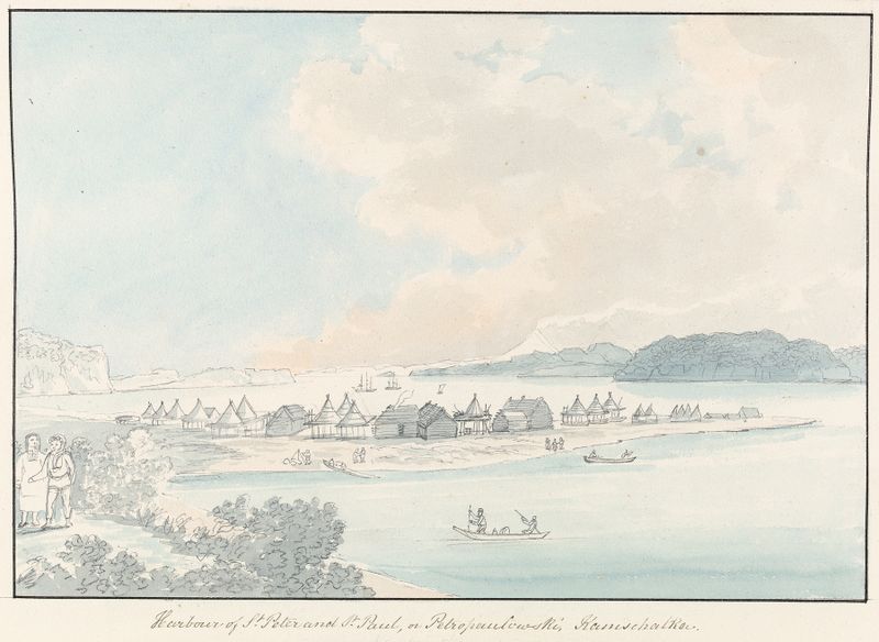 Paisaje que representa la ciudad y el puerto de San Pedro y San Pablo por Charles Hamilton Smith, medio desconocido.