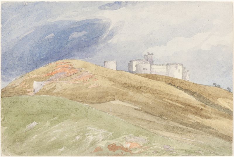Castillo en una colina bajo un cielo tormentoso, técnica de claroscuro de Rev. James Bulwer