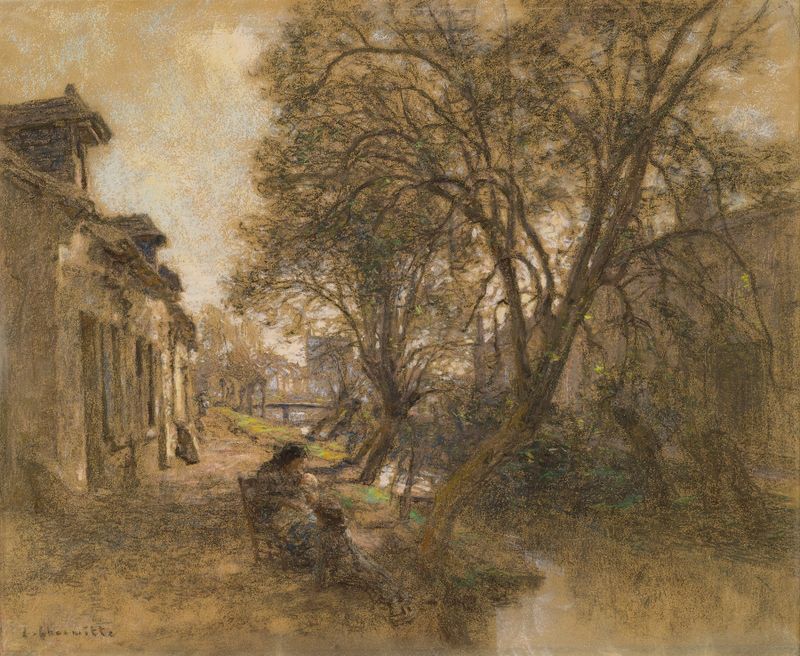 Rural landscape with figures laboring under the sun, oil painting by Léon Augustin Lhermitte